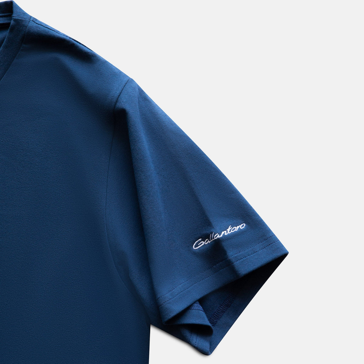 Mens Basic Classic T-Shirt Tee Gentleman Style Athletic Fit Elastane Indigo Blue Sleeve