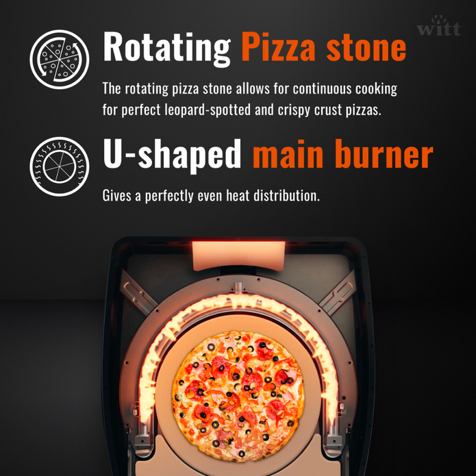 WITT Etna Rotante Gas Powered Pizza Oven w/ Twin Burner &amp; Rotating Stone 16&quot; - Orange