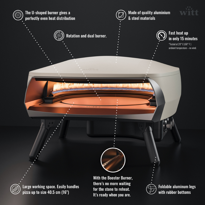 WITT Etna Rotante Gas Powered Pizza Oven w/ Twin Burner &amp; Rotating Stone 16&quot; - Stone