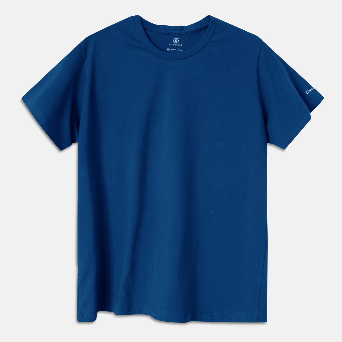 Mens Basic Classic T-Shirt Tee Gentleman Style Athletic Fit Elastane Indigo Blue on Grey Background