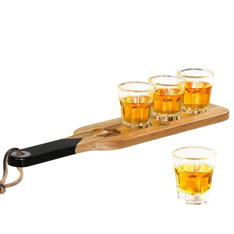 Gentlemen's Hardware Serving Paddle With 4 Shot Glasses