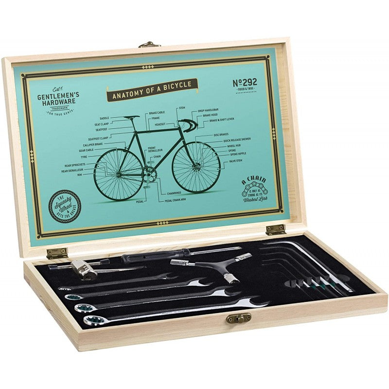 Gentlemen's Hardware Bicycle Tool Kit With Stainless Steel Tools In Wooden Box