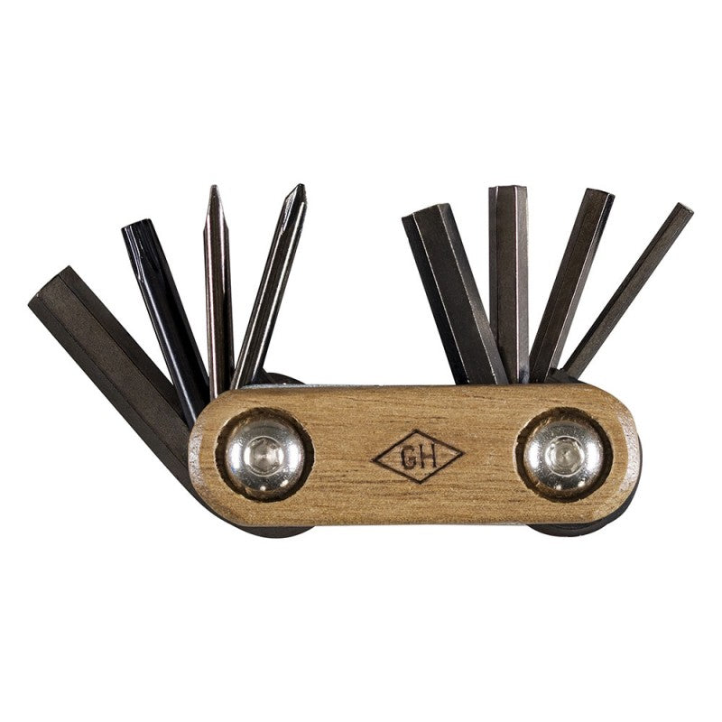 Gentlemen&#39;s Hardware Pocket Bicycle Multi-Tool Acacia Wood &amp; Titanium Finish