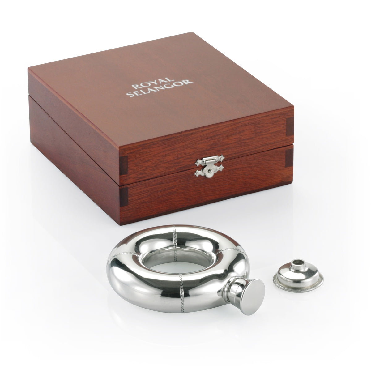 Royal Selangor Lifesaver Hip Flask in Wooden Gift Box