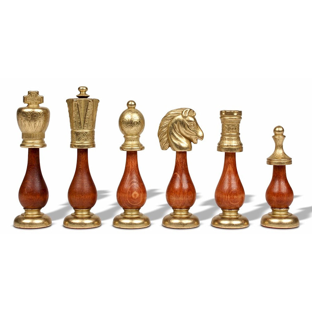 Italfama Large Italian Arabesque Staunton Metal &amp; Wood Chess Set with Elm Burl Chess Case