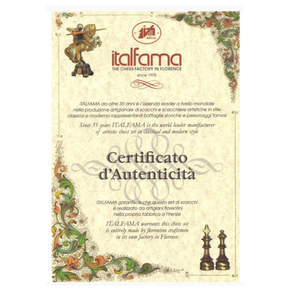 Medieval Theme Hand Painted Metal Chess Set with Elm Burl Chess Case