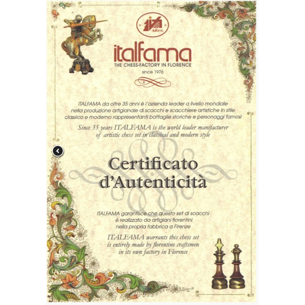 Italfama Renaissance Theme Hand Painted Metal Chess Set with Blue Ash Burl Chess Board