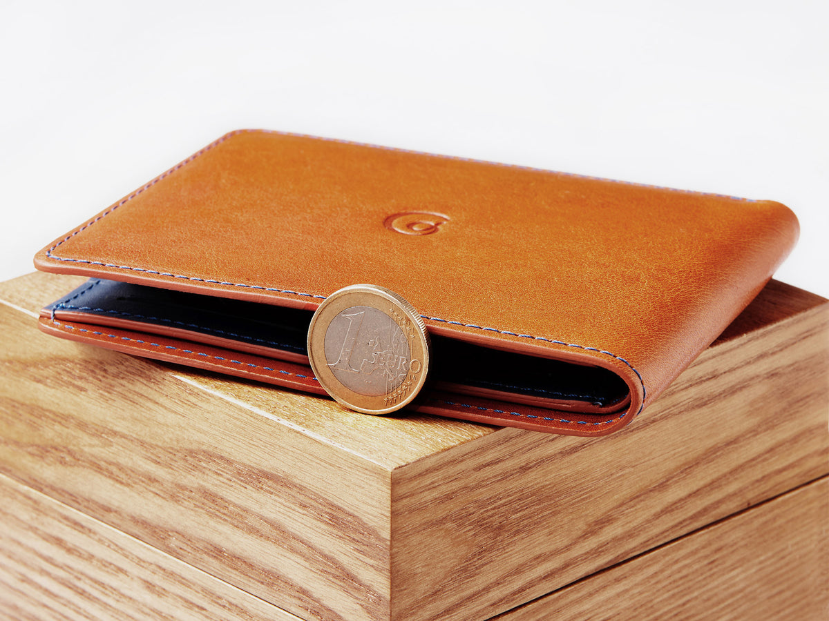 Danny P. Slim Leather Coin Wallet Tan Blue