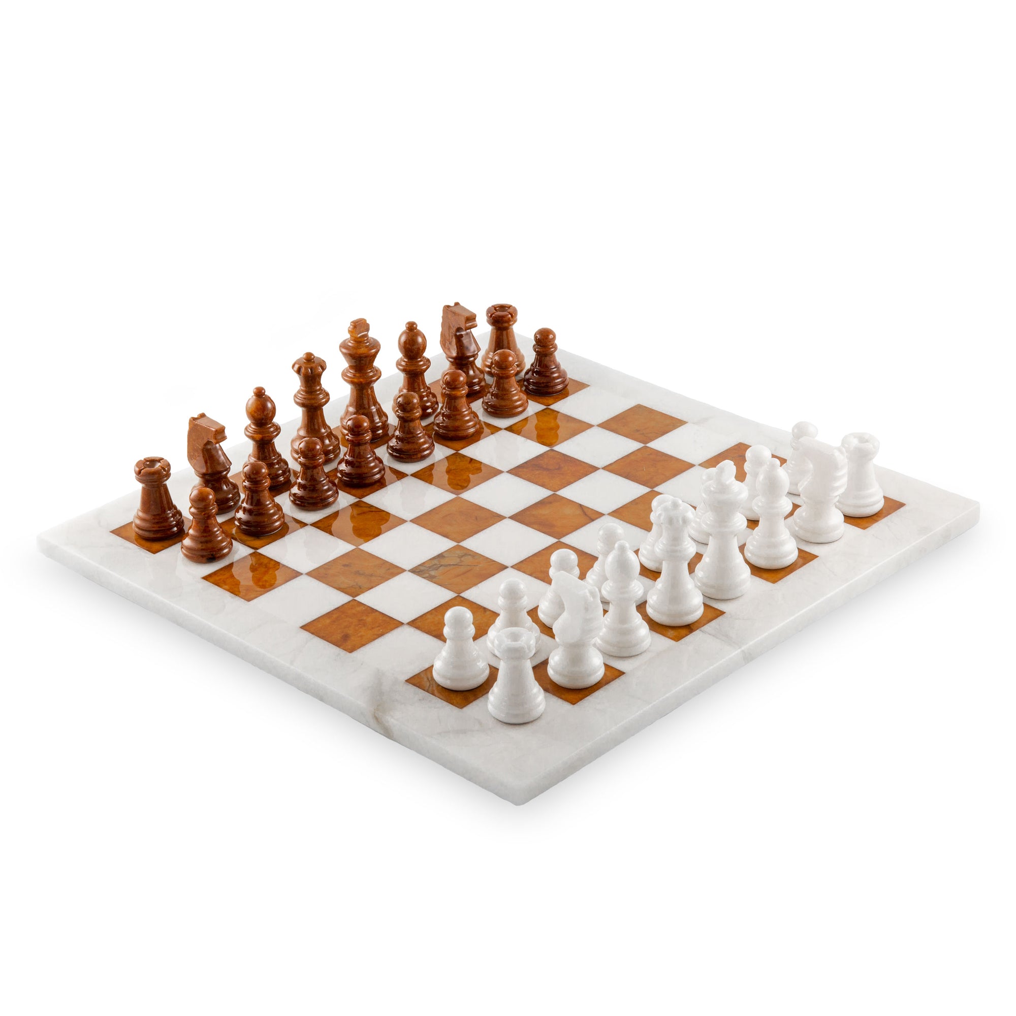 Scali Alabastro Alabaster Stone Chess Set - Bianco Marrone
