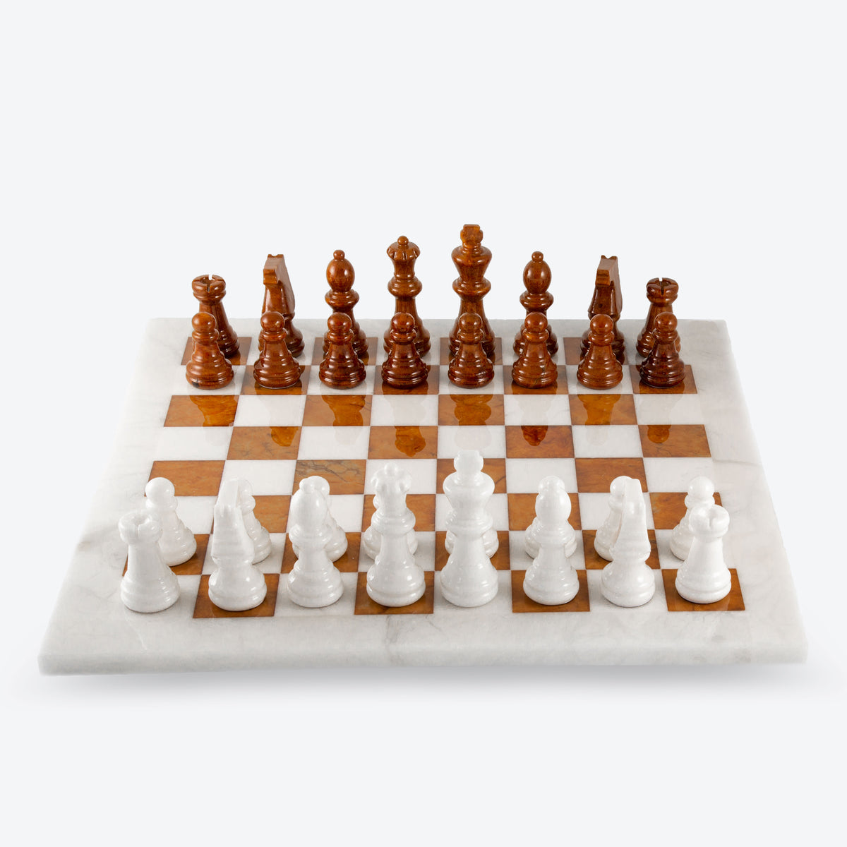 Scali Alabastro Alabaster Stone Chess Set - Bianco Marrone