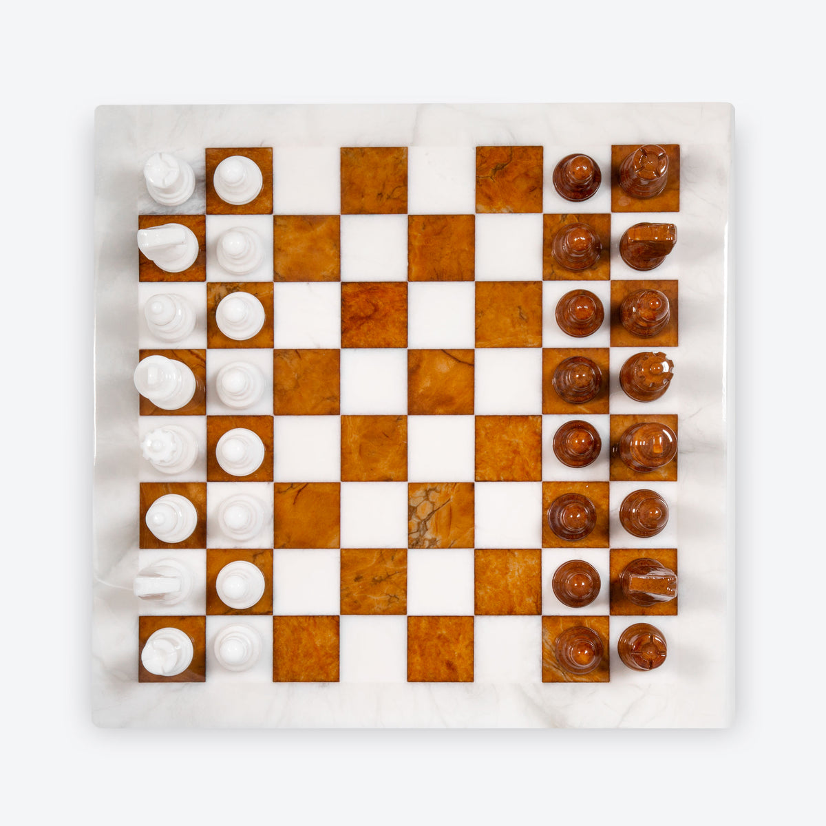 Scali Alabastro Alabaster Stone Chess Set - Bianco Marrone
