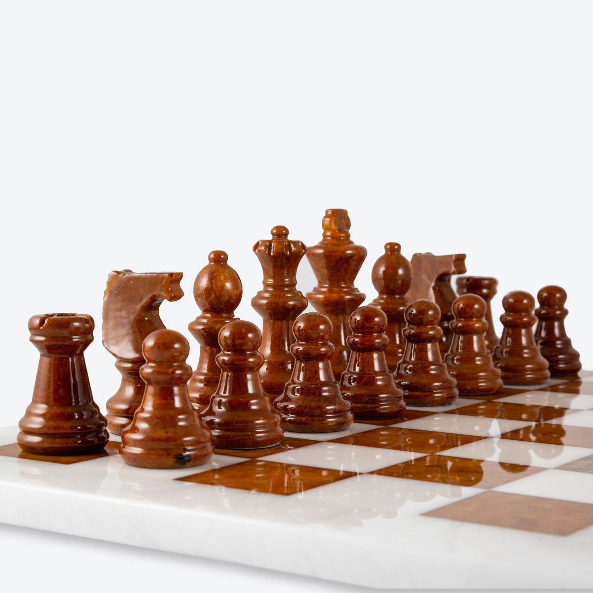 Scali Alabastro Alabaster Stone Chess Set - Bianco Marrone