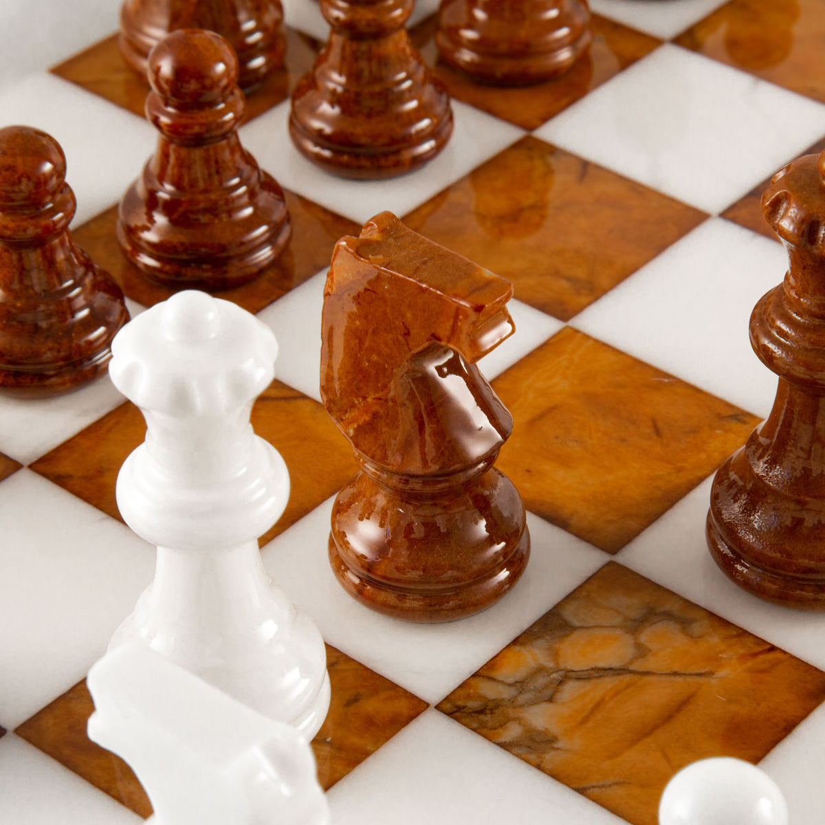 Scali Alabastro Alabaster Stone Chess Set - Bianco Marrone