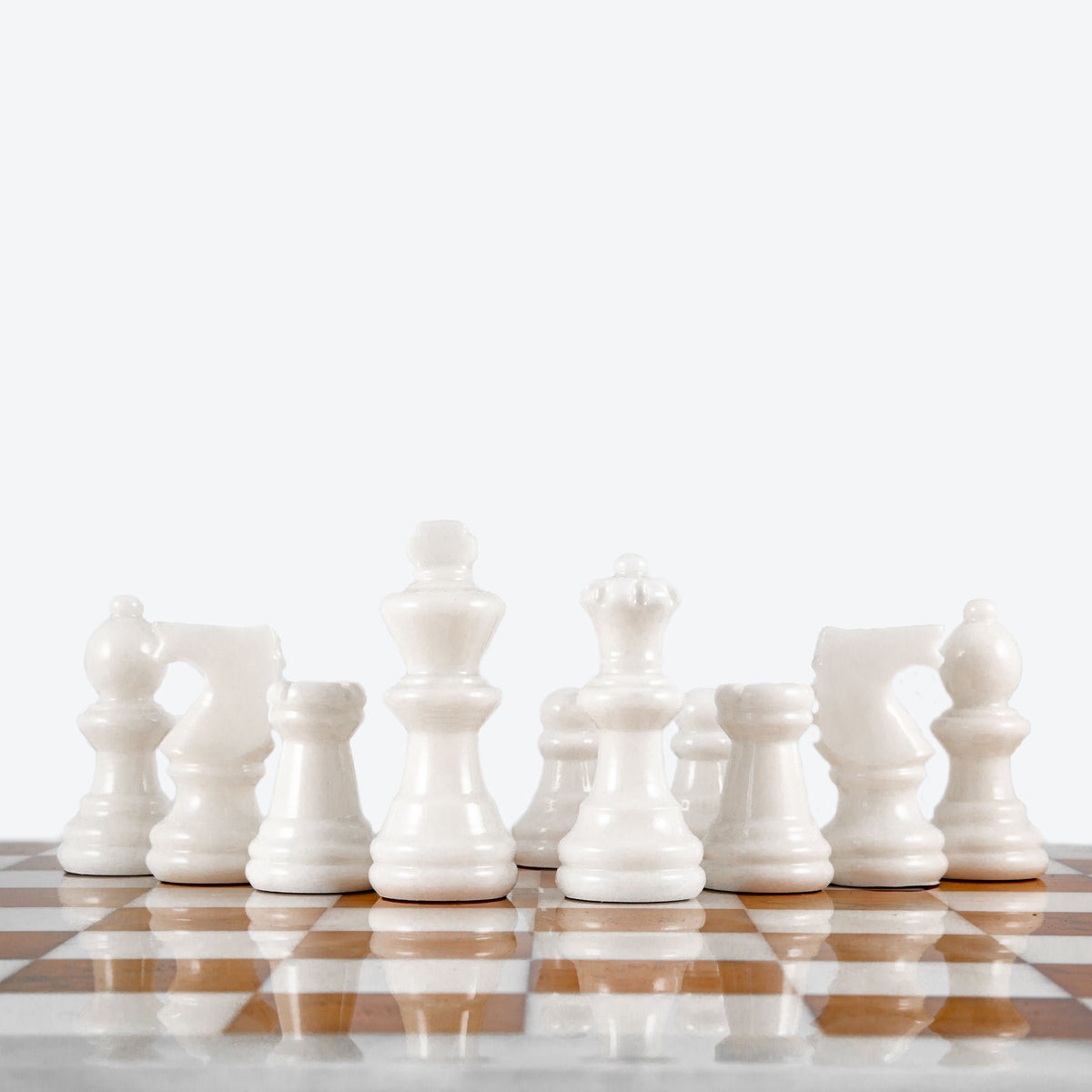 Scali Alabastro Alabaster Stone Chess Set - Bianco Marrone