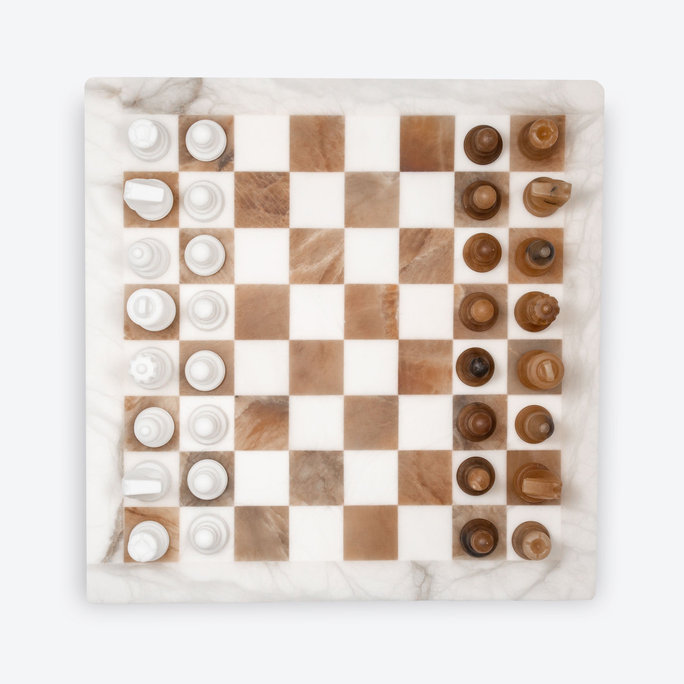 Scali Alabastro Alabaster Stone Chess Set - Nero Bruno, Gallantoro