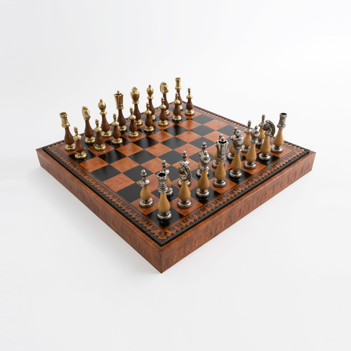 Italfama Classic Metal/Wood Chess Set With BackGammon + Checkers