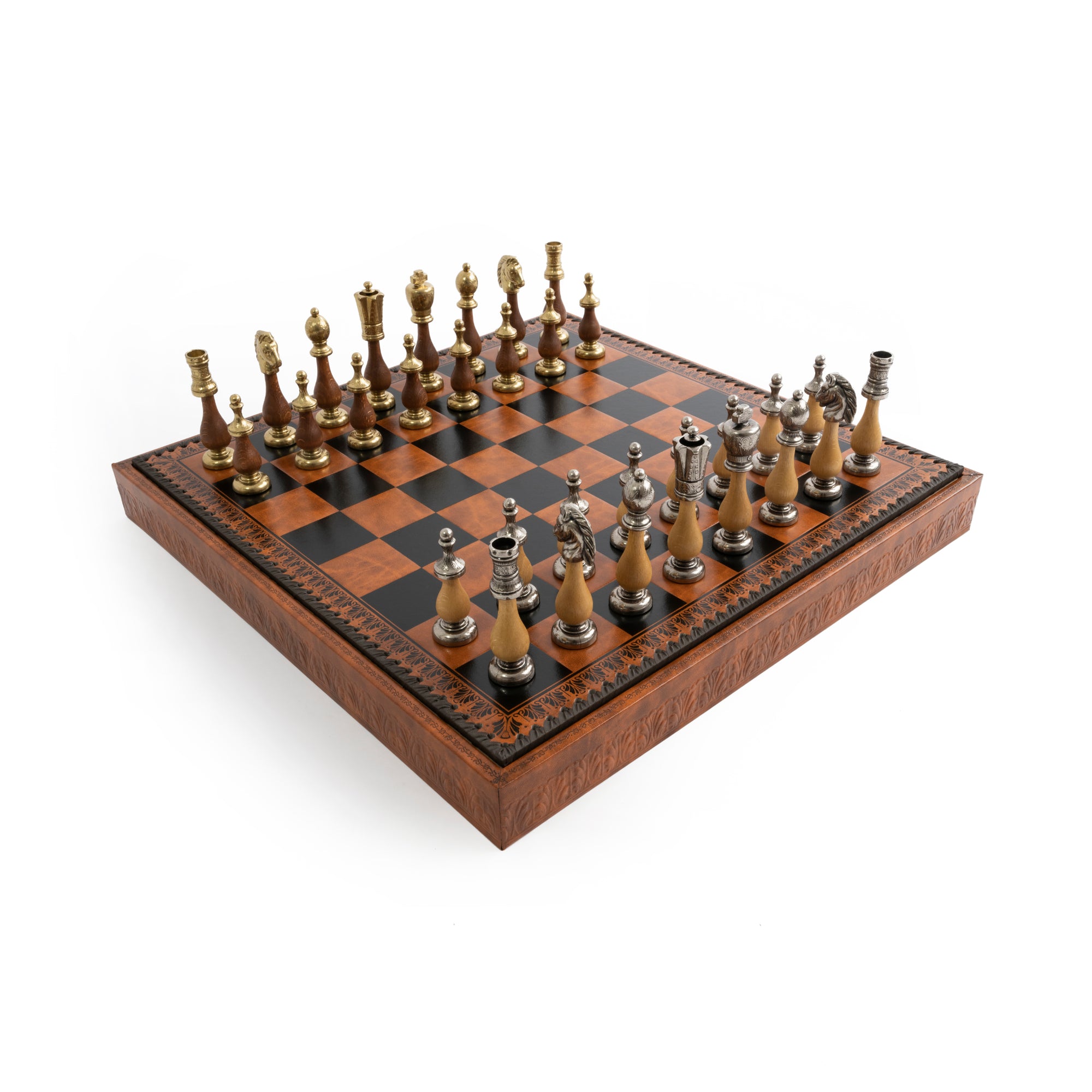 Italfama Classic Metal/Wood Chess Set With BackGammon + Checkers