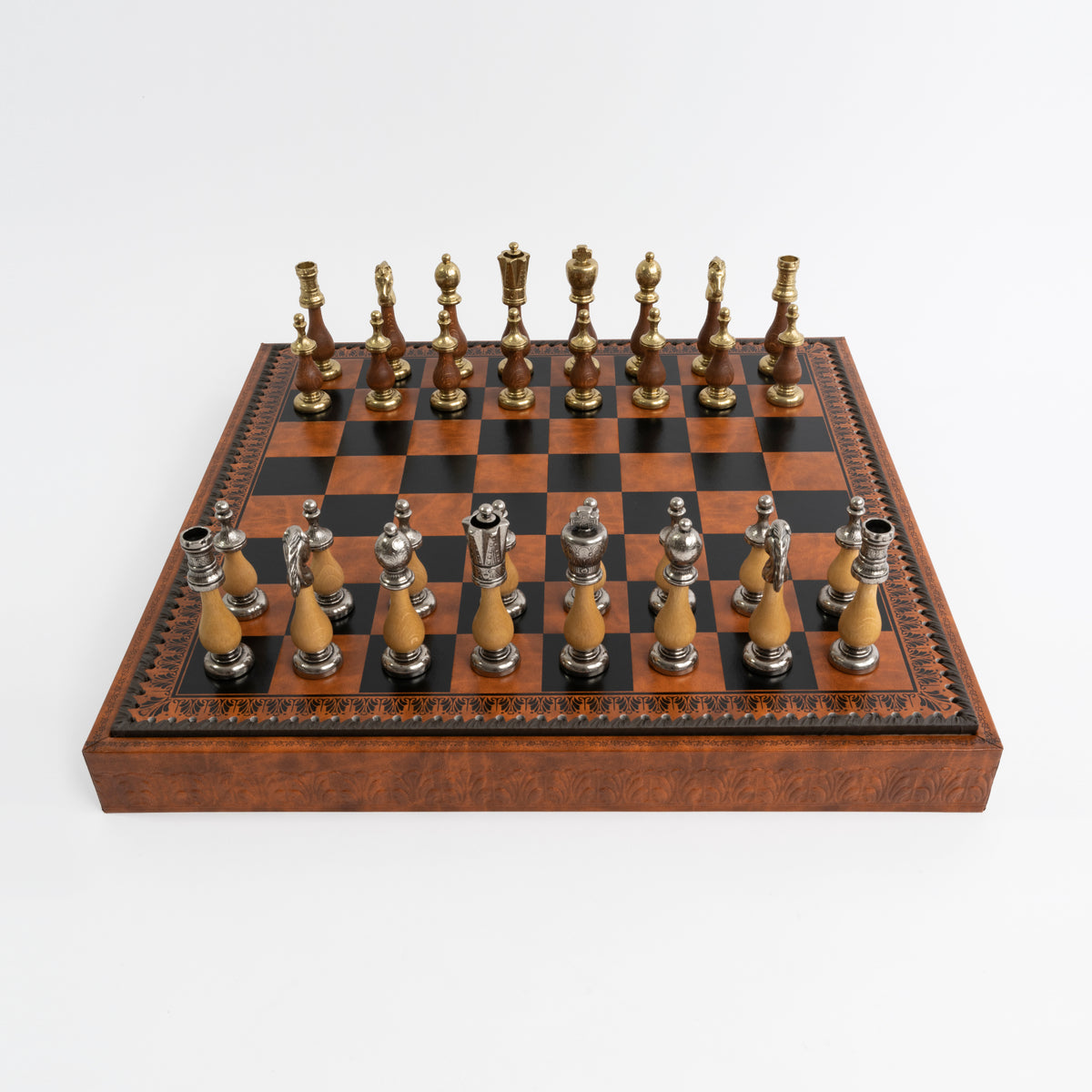 Italfama Classic Metal/Wood Chess Set With BackGammon + Checkers