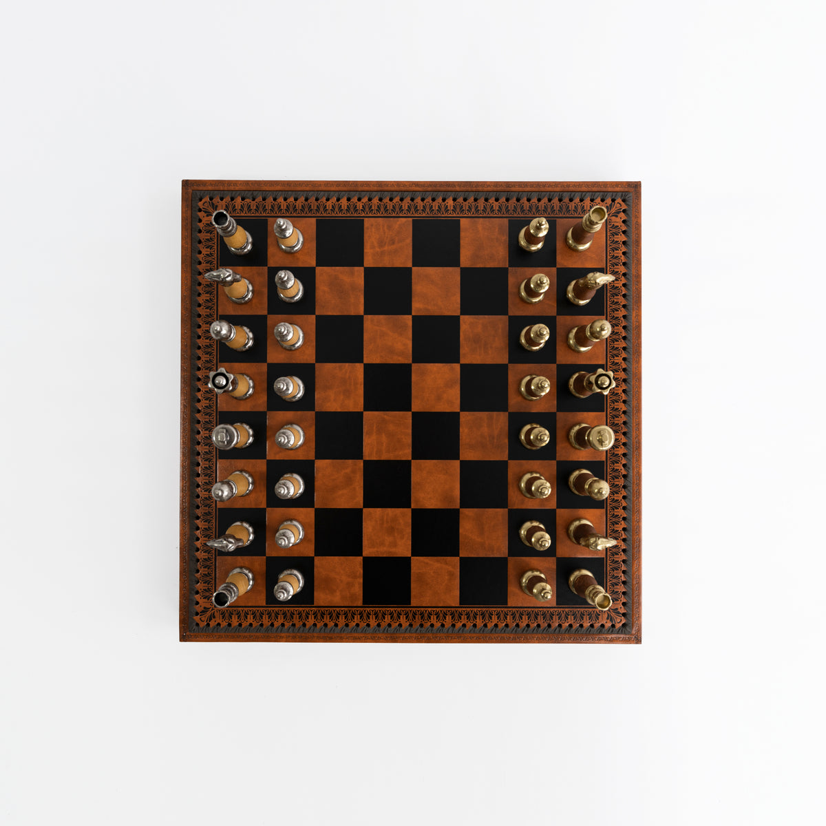 Italfama Classic Metal/Wood Chess Set With BackGammon + Checkers