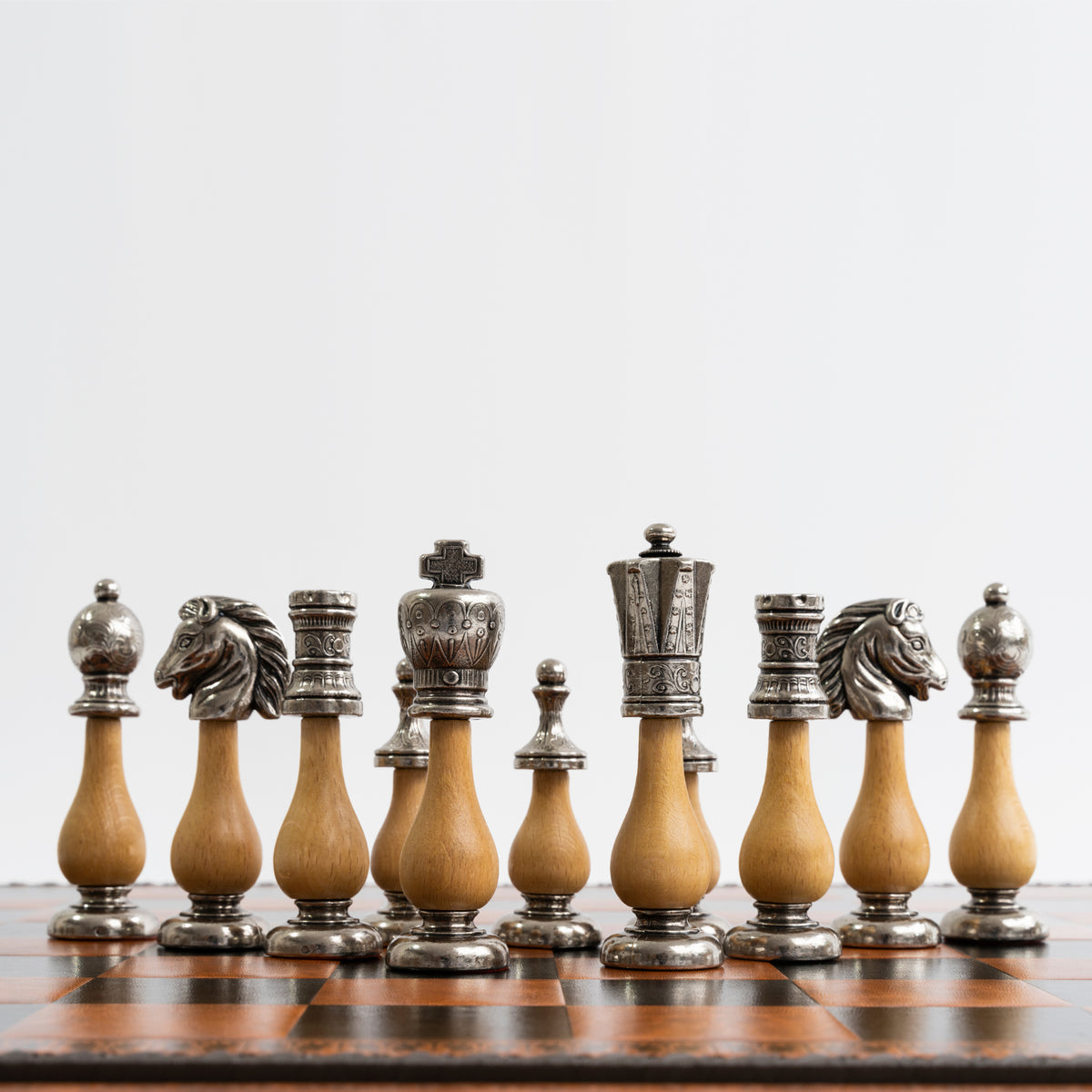 Italfama Classic Metal/Wood Chess Set With BackGammon + Checkers