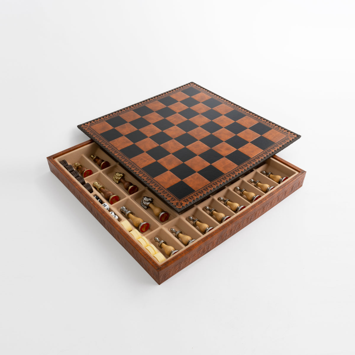 Italfama Classic Metal/Wood Chess Set With BackGammon + Checkers