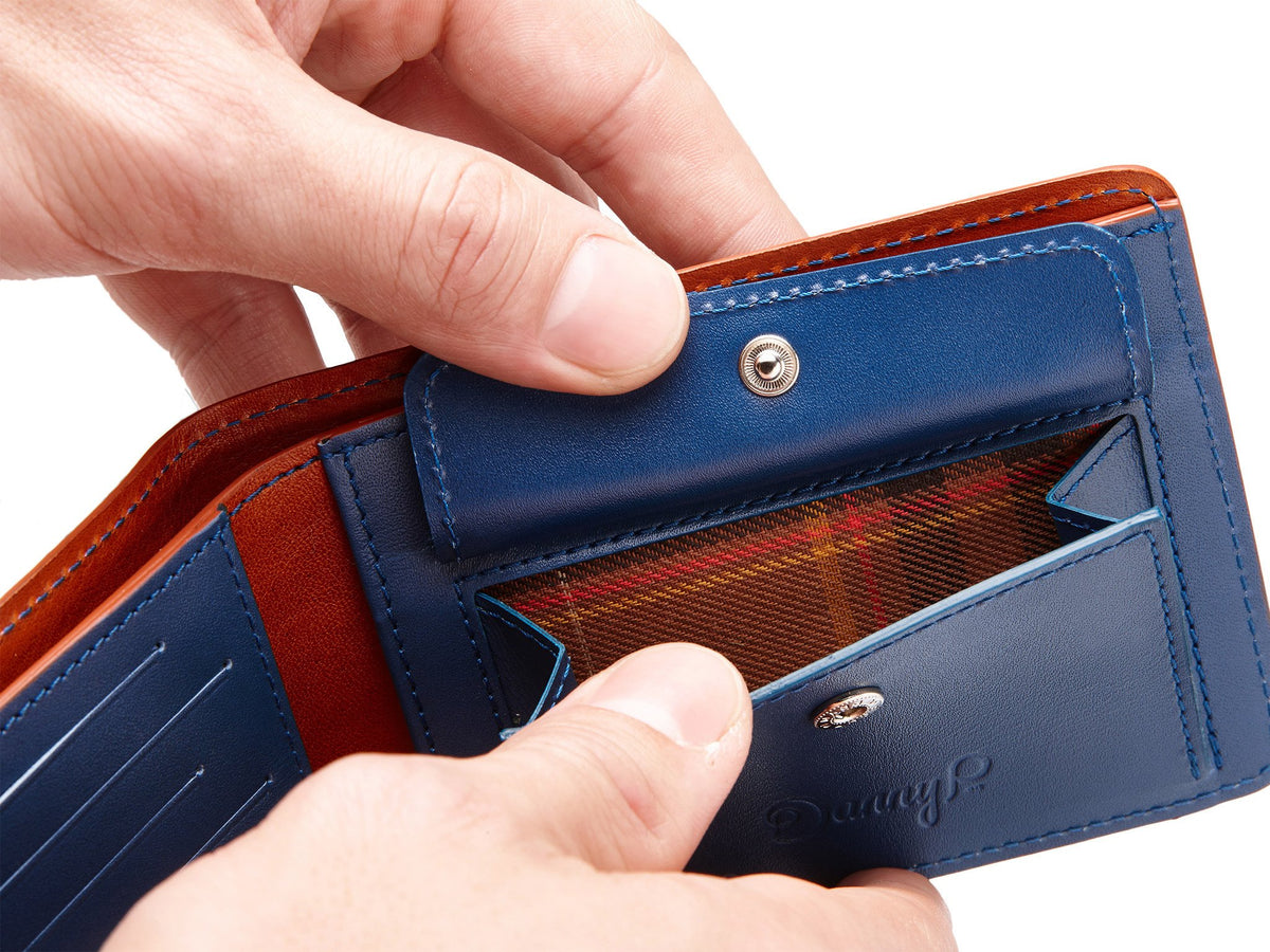 Danny P. Slim Leather Coin Wallet Tan Blue