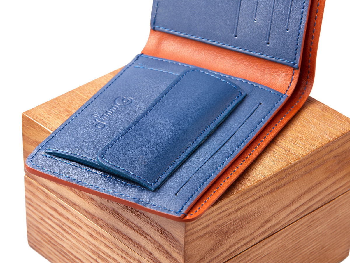 Danny P. Slim Leather Coin Wallet Tan Blue