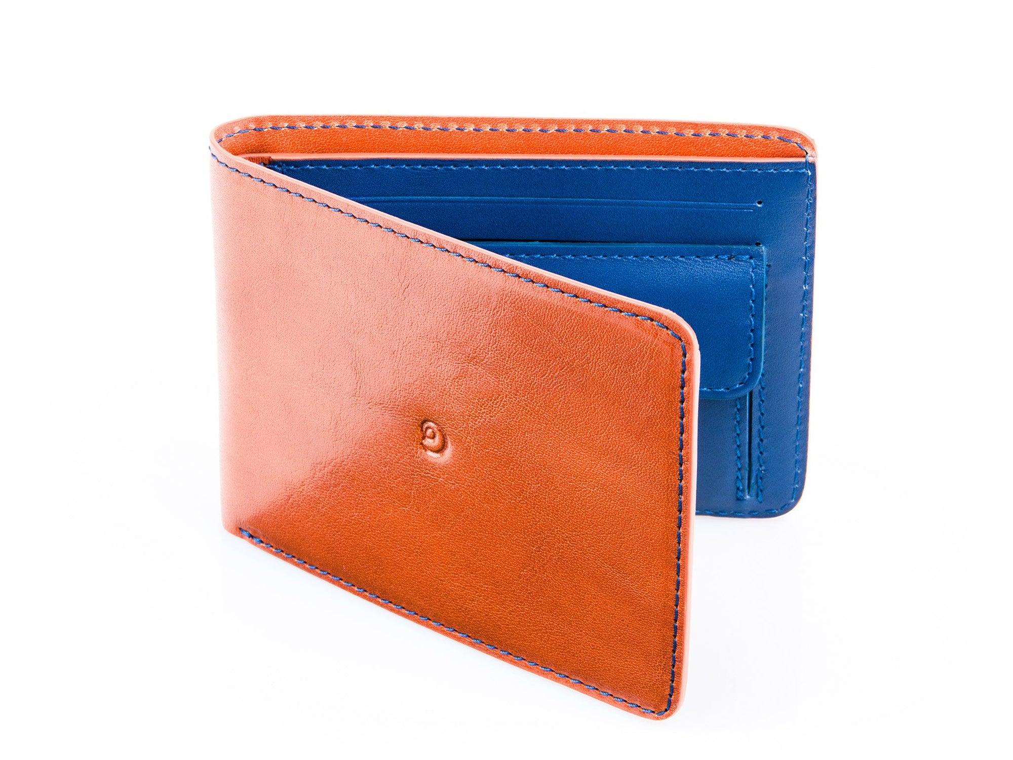 Danny P. Slim Leather Coin Wallet Tan Blue