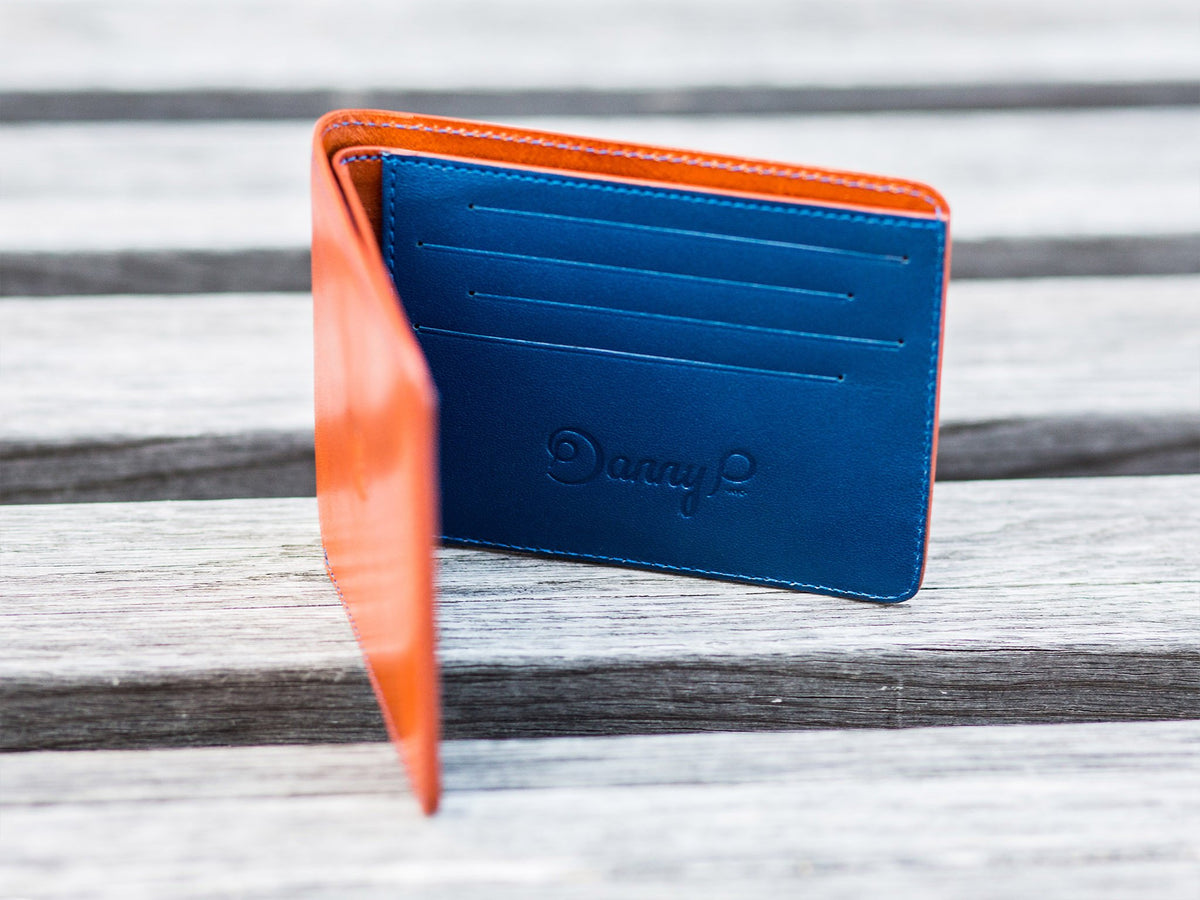 Danny P. Slim Leather Wallet Tan Blue