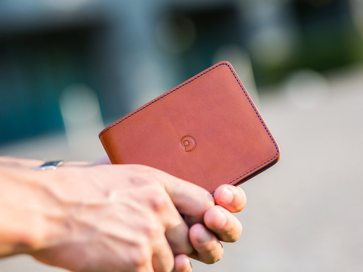 Danny P. Slim Leather Wallet Tan Blue