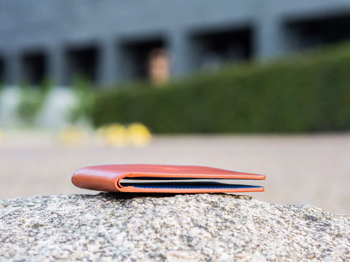 Danny P. Slim Leather Wallet Tan Blue